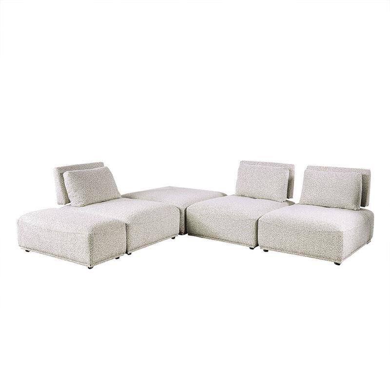Stavan Modular L Sectional Sofa, Light Gray Boucle, Adjustable Back