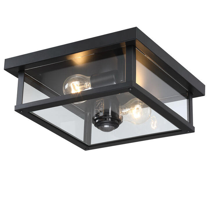 12 in. Motion Sensor Modern Farmhouse 2-Light Outdoor Flush Mount Ceiling Light