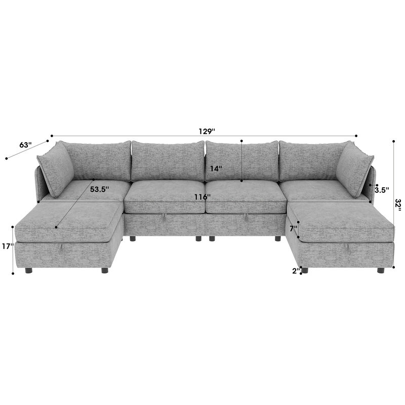 Fegfob U‑Shaped Chenille Sectional Sofa image number 9