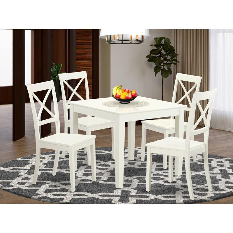 5 Pc small Kitchen Table set and 4 hard wood Dining Chairs. in Linen White