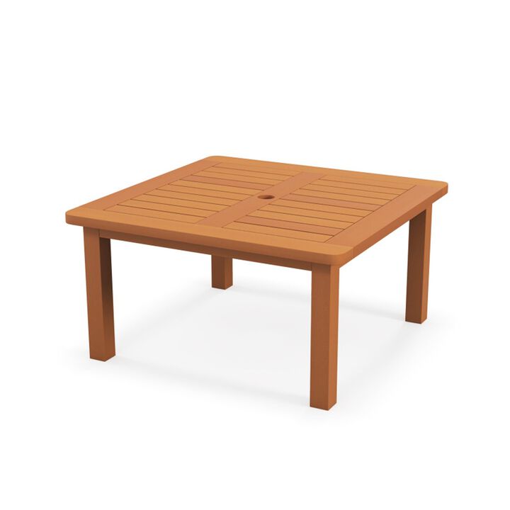 Patio Coffee Table with 2" Umbrella Hole, Solid Wood Teak Oil Finish, 132Lbs Load Outdoor Square Table