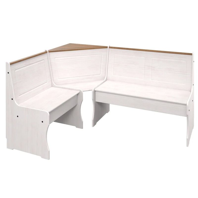 OS Home and Office Furniture Solid Pine Corner Dining Booth in Distressed White