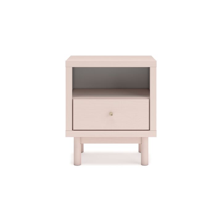 Viso Nightstand, 25 Inch, 1 Drawer, Champagne, Retro Blush Pink Finish
