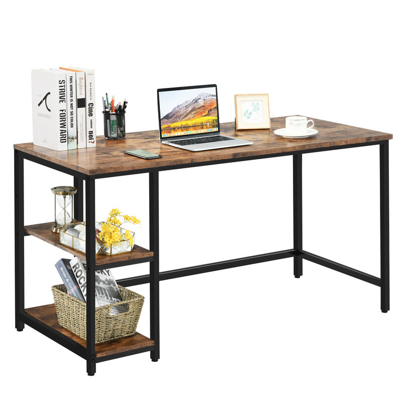 Computer Desk Office Study Table Workstation Home with Adjustable Shelf Rustic Brown