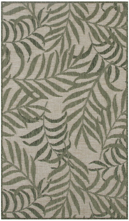 HomeRoots 3' X 5' Ivory And Green Palm Leaf Indoor Outdoor Area Rug