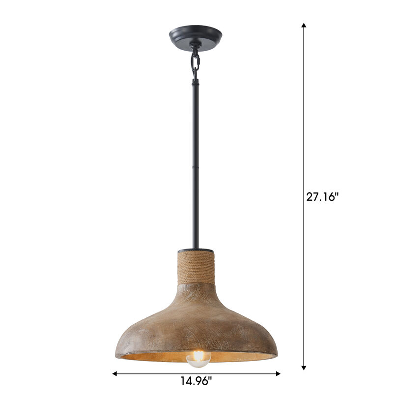 15" Farmhouse Wood Color Dome Chandelier, Pedant Light with Resin Light Shade for Bedroom, Living Room or Dining Room image number 5