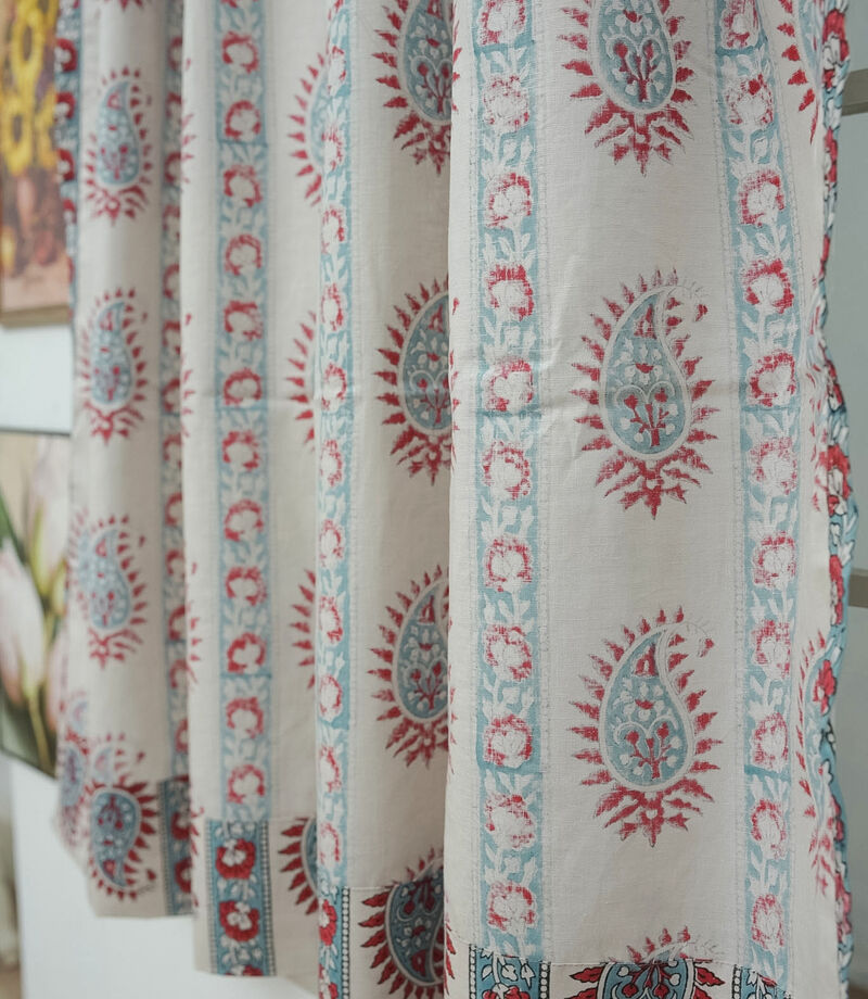 Fabdivine Handmade Block Print 42x144 Inch Curtain Soft Linen Floral Design for Fall Home Decoration, Lakshita image number 6
