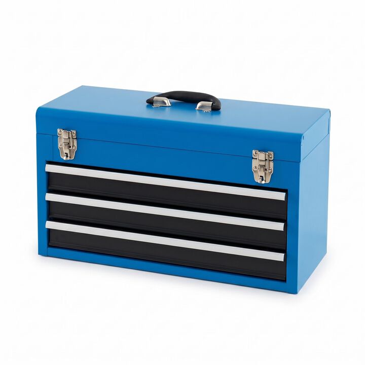 Portable 3-Drawer Mechanic Tool Box with Lock, Steel Tool Chest for Garage and Jobsite