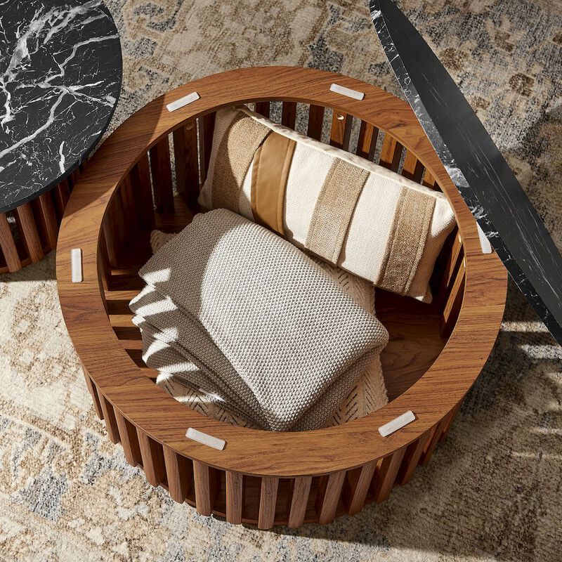 Modway Fortitude Round Faux Marble Top Nesting Coffee Table Set