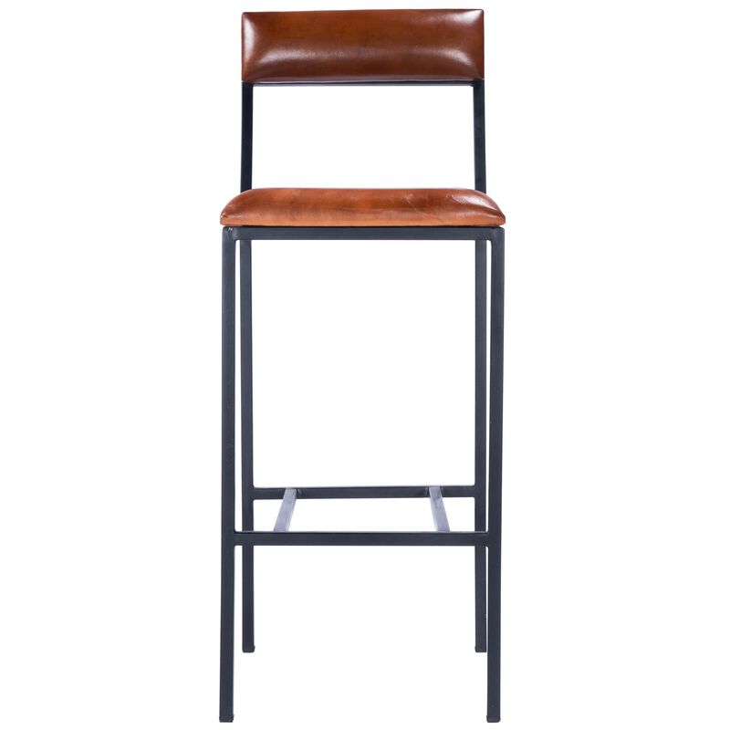 HomeRoots 32" Brown And Black Genuine Leather And Iron Bar Chair image number 0