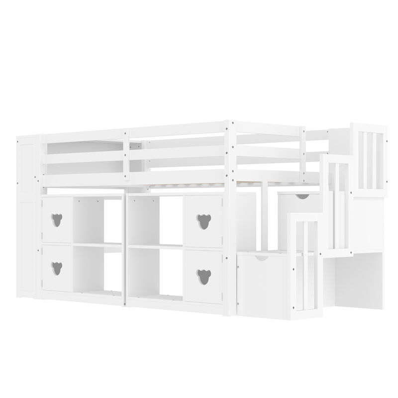 Whisen Low Loft Bed with Storage Headboard and Shelves image number 8