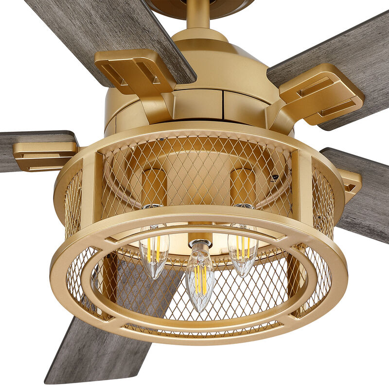 52 in. Modern Mesh Metal Reversible Blades Gold Ceiling Fan with Light and Remote image number 9
