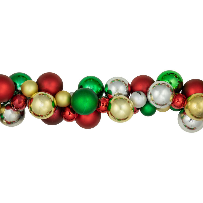 6' Traditional Colors 2-Finish Shatterproof Ball Christmas Garland image number 4