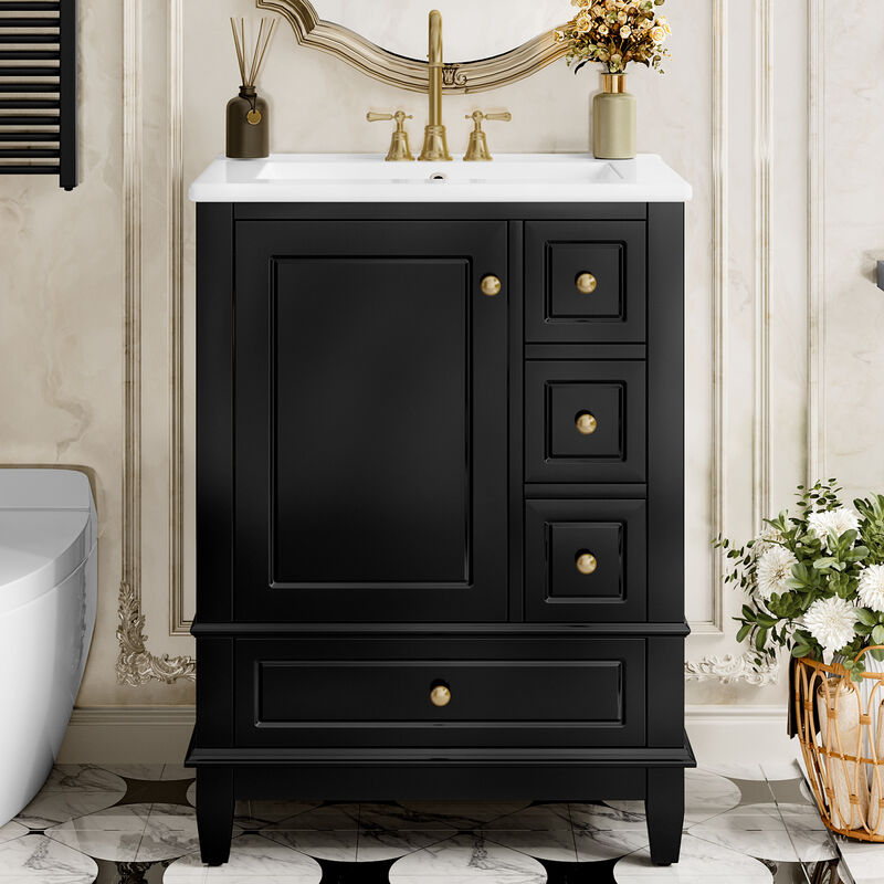 Merax Compact Freestanding Bathroom Vanity with Integrated Ceramic Sink