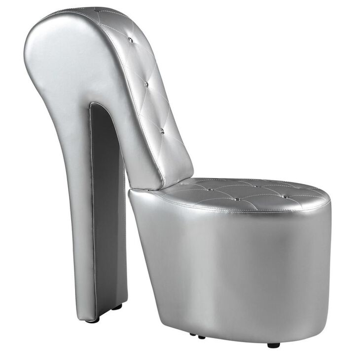 Best Master Furniture Best Master High Heel Faux Leather Crystal Studs Shoe Chair In Silver