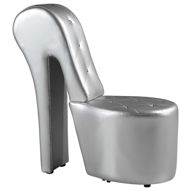 Best Master Furniture Best Master High Heel Faux Leather Crystal Studs Shoe Chair In Silver