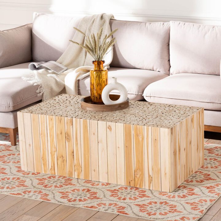 Bali & Pari Grayson Bohemian Natural Teak Wood Coffee Table with Unique Repurposed Wood Logs