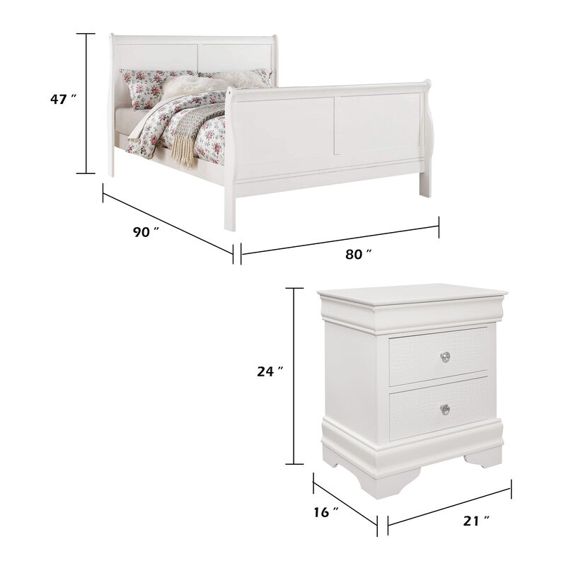 King Bedroom Set, White Wood, 3 Piece Set with 2 Nightstands image number 7