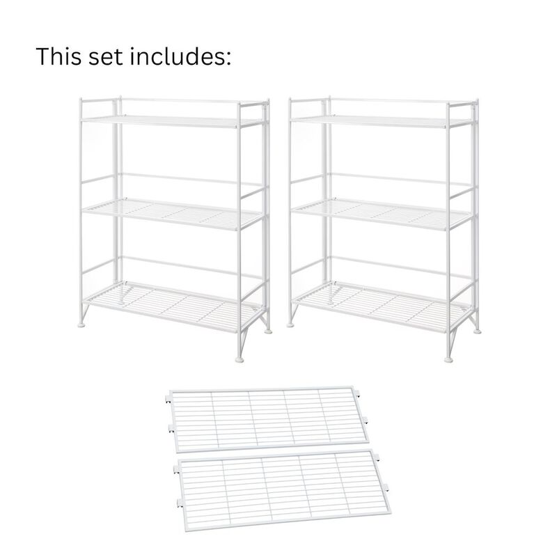 Convenience Concepts 3 Tier Wide Folding Metal Shelves with Set of 2 Deluxe Extension Shelves
