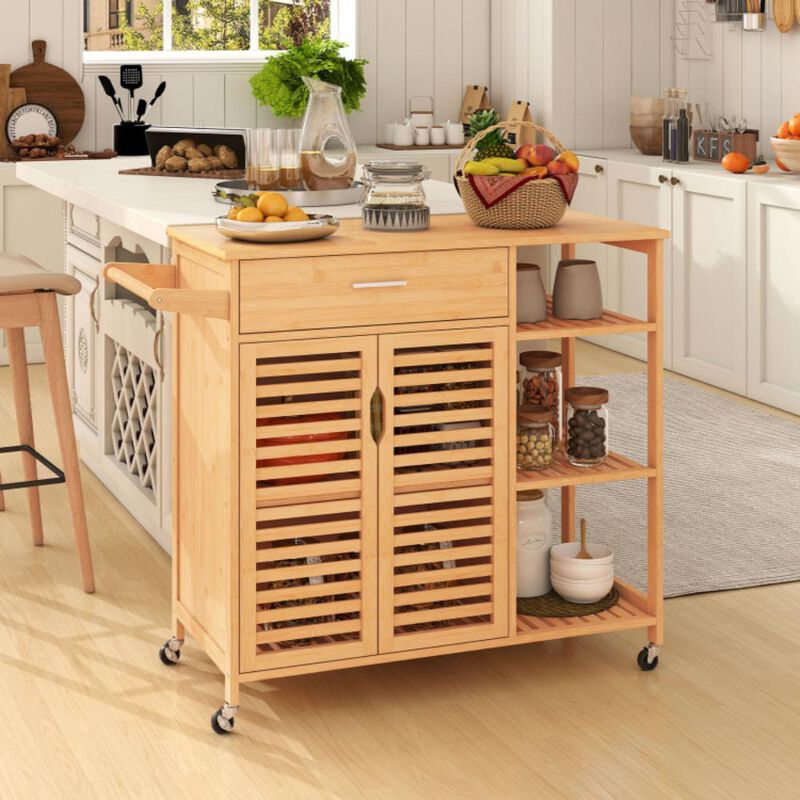 Hivvago Kitchen Island Cart on Wheels with Sturdy Bamboo Frame