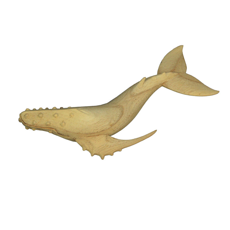 12" Hand Carved Humpback Whale Wooden Sculpture, Nautical Coastal Decor Figurine image number 1