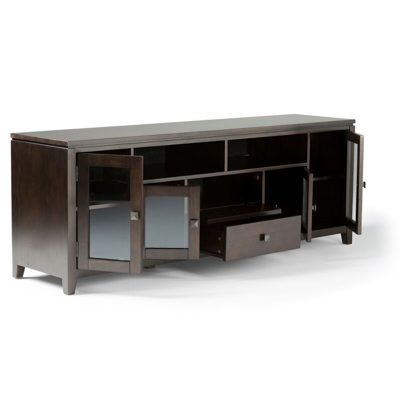 Cosmopolitan SOLID WOOD 72 inch Wide Contemporary TV Media Stand in Mahogany Brown For TVs up to 80 inches