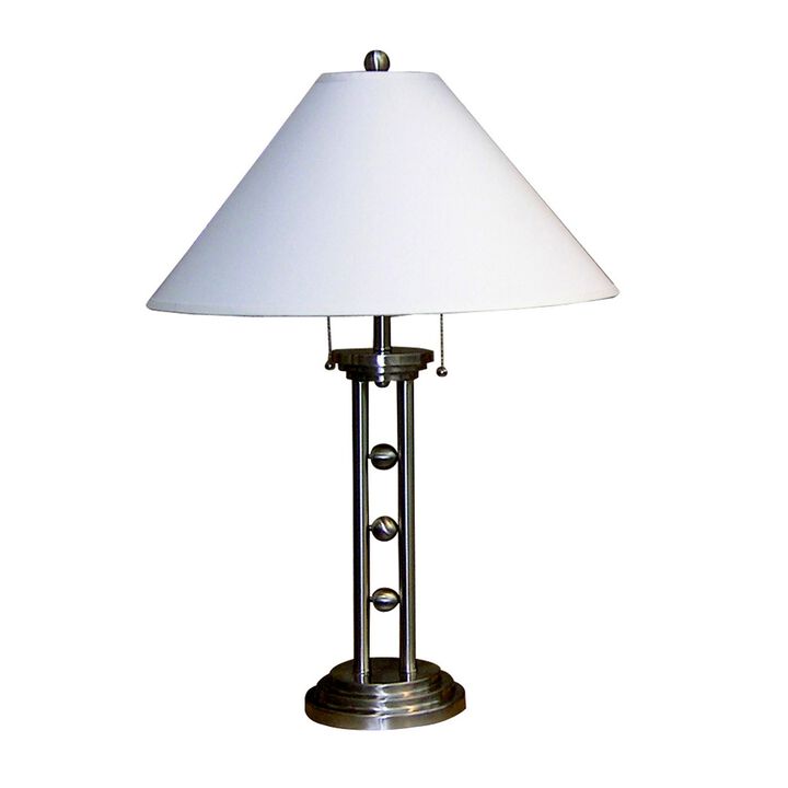Hivvago 27" Silver Metal Two Light Table Lamp With White Classic Empire Shade