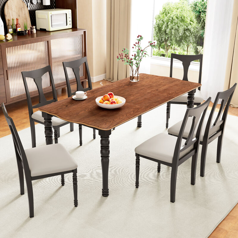 Merax 7-Piece Dining Table Set, 60inch to 78inch Extendable Wood Dining Table with Removable Leaf