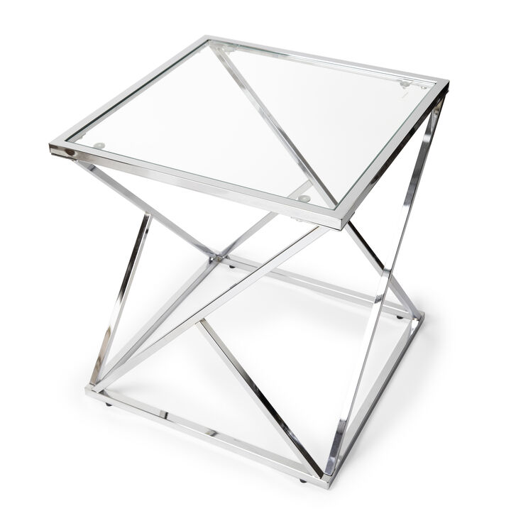 Danya B. Square End Table with Clear Glass Top and Polished Chrome Base
