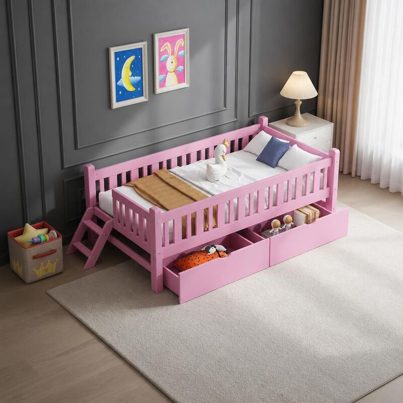 Wood Twin Size Platform Storage Bed image number 2
