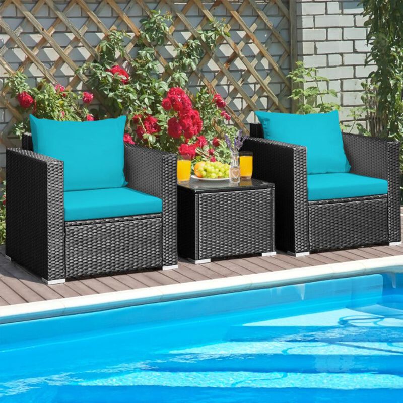 Hivvago 3 Pieces Patio Wicker Conversation Set with Cushion