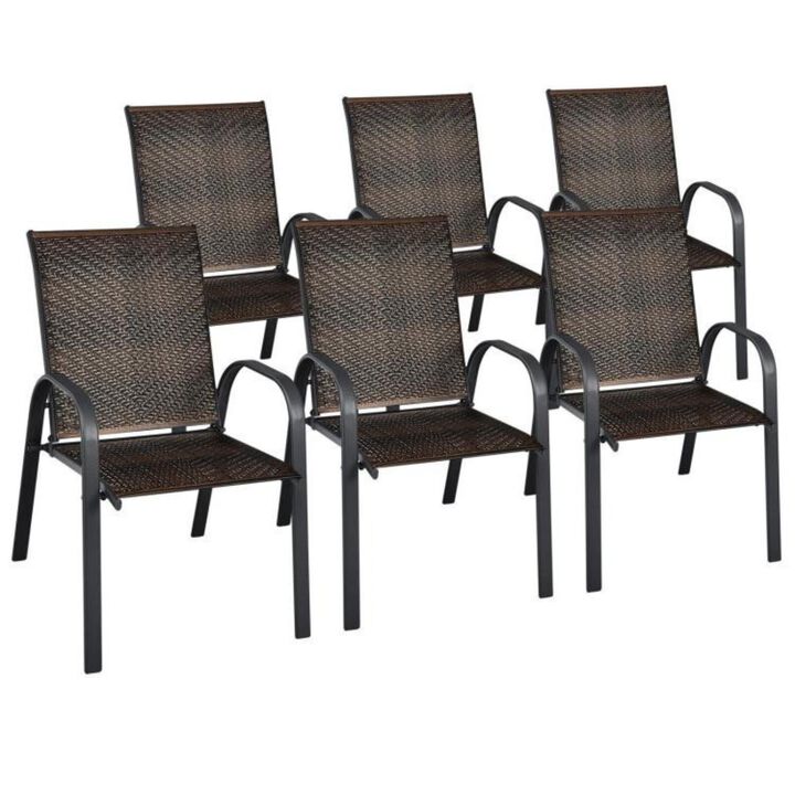 Hivvago Set of 6 Outdoor PE Wicker Stackable Chairs with Sturdy Steel Frame