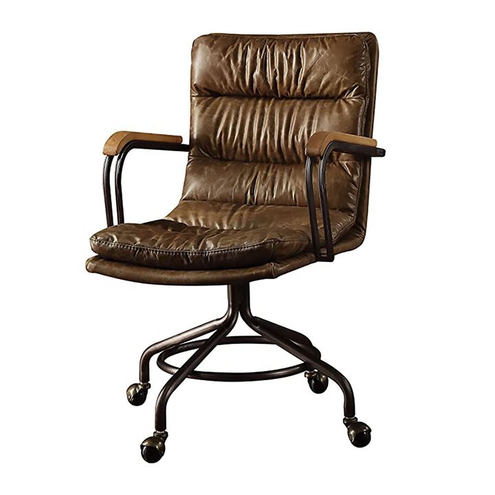 Metal & Leather Executive Office Chair, Vintage Whiskey Brown-Benzara