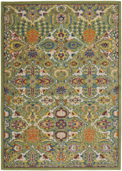 4 X 6 green Floral Power Loom Area Rug