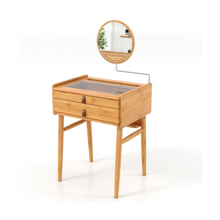 Hivvago Bamboo Makeup Vanity Table with Mirror with 2 Storage Drawers-Natural