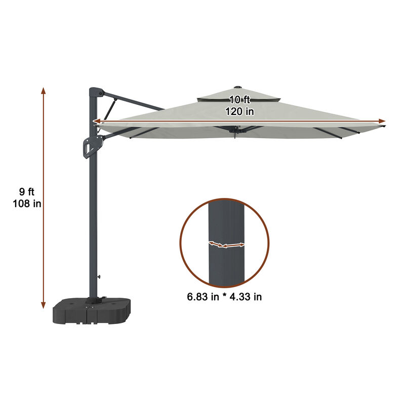 MONDAWE 10ft Square Solar LED Offset Cantilever Outdoor Patio Umbrella with Bluetooth Speaker and Included Base