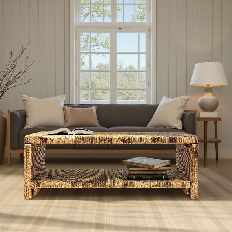 Woven Water Hyacinth & Acacia Wood Coffee Table image number 5