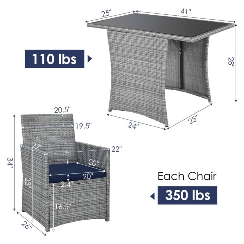 Hivvago 3 Pieces Patio Rattan Furniture Set with Cushioned Armrest Sofa