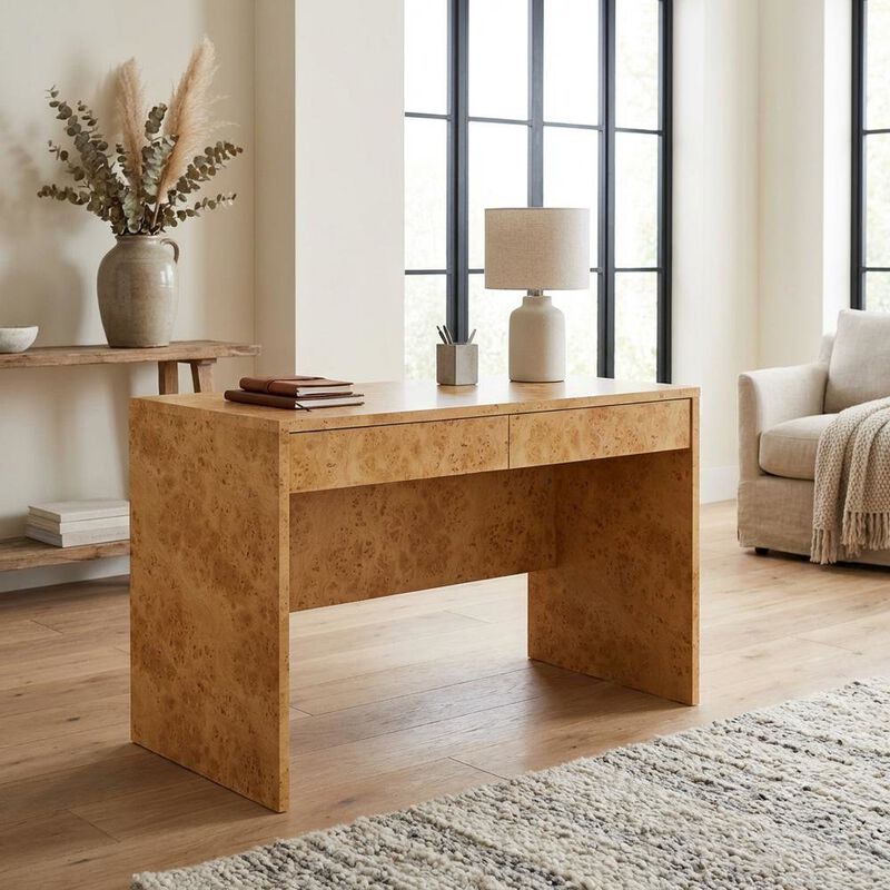 Burl Wood Desk with Two Drawers and Spacious Surface for Home Office image number 4