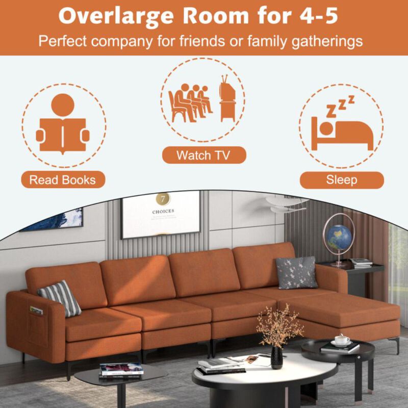 Hivvago Modular L-shaped Sectional Sofa with Reversible Ottoman and 2 USB Ports. image number 4