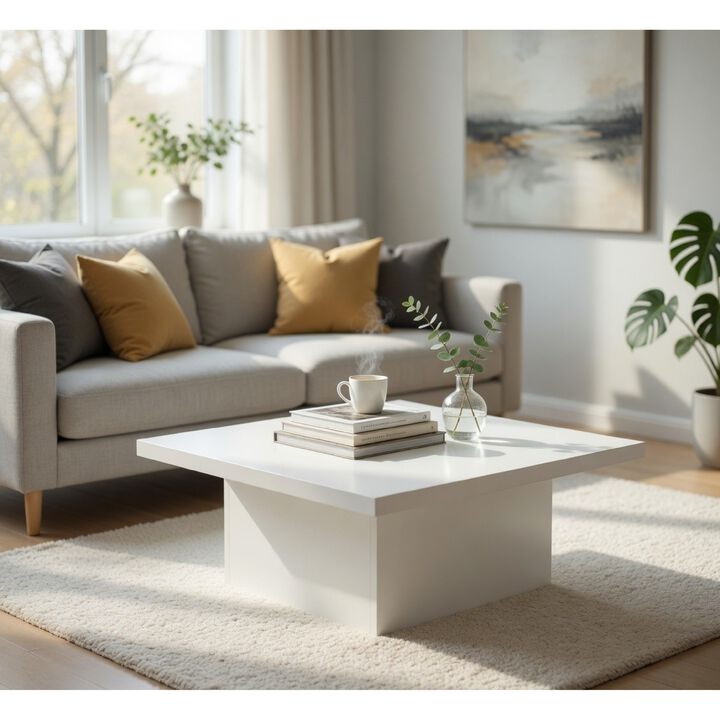 Darla Square Coffee Table, Pedestal Base, Wood