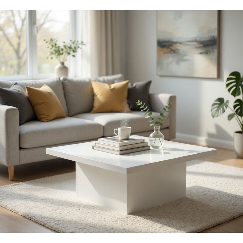 Darla Square Coffee Table, Pedestal Base, Wood image number 1