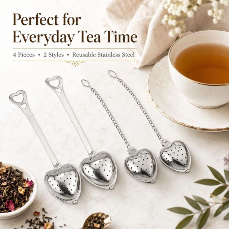 Pack of 4 Stainless Steel Heart Tea Infusers image number 3