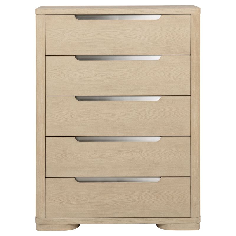 Saina Tall Dresser Chest with 5 Drawers, Fingertip Handles, Brown Wood image number 0