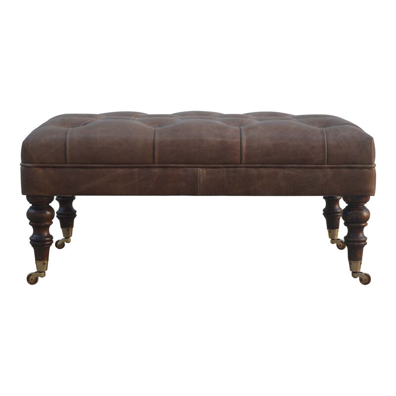 Buffalo Leather Ottoman with Castor Legs