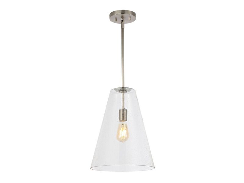 Arlo 1-Light Mid-Century Modern Iron/Seeded Glass LED Pendant