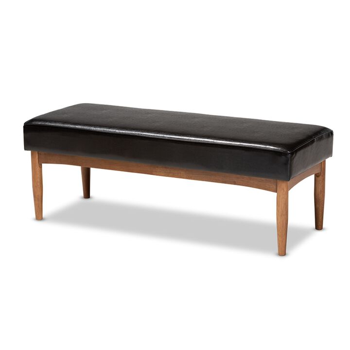 Baxton Studio Arvid Mid-Century Modern Dark Brown Faux Leather Upholstered Wood Dining Bench