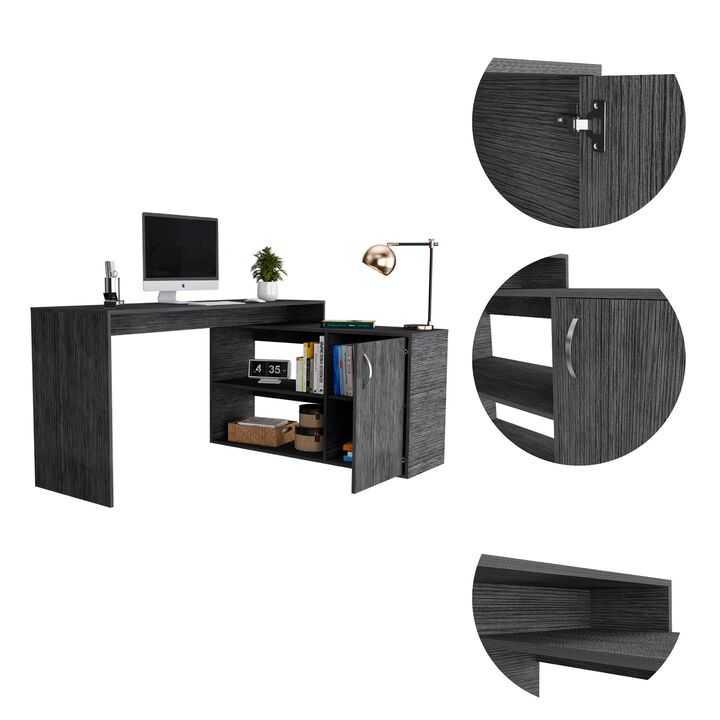 DEPOT E-SHOP Boston L-Shaped Desk, Single Door Cabinet, Two Open Shelves, Two Interior Shelves