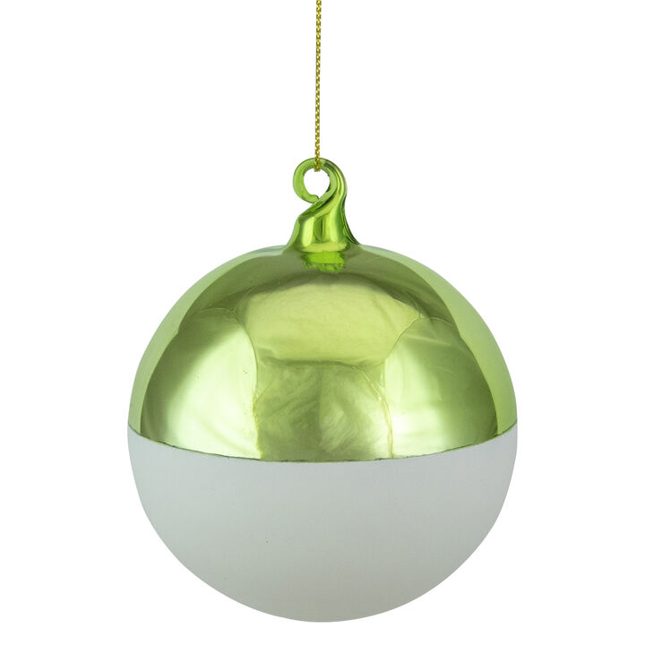 3.5" Shiny Lime Green and Matte White Glass Christmas Ornament