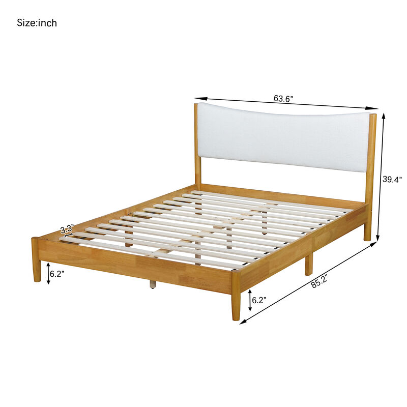 Whisen Queen Rubber Wooden Bed with Boucle Upholstered Headboard, Enhanced by Support Feet image number 9